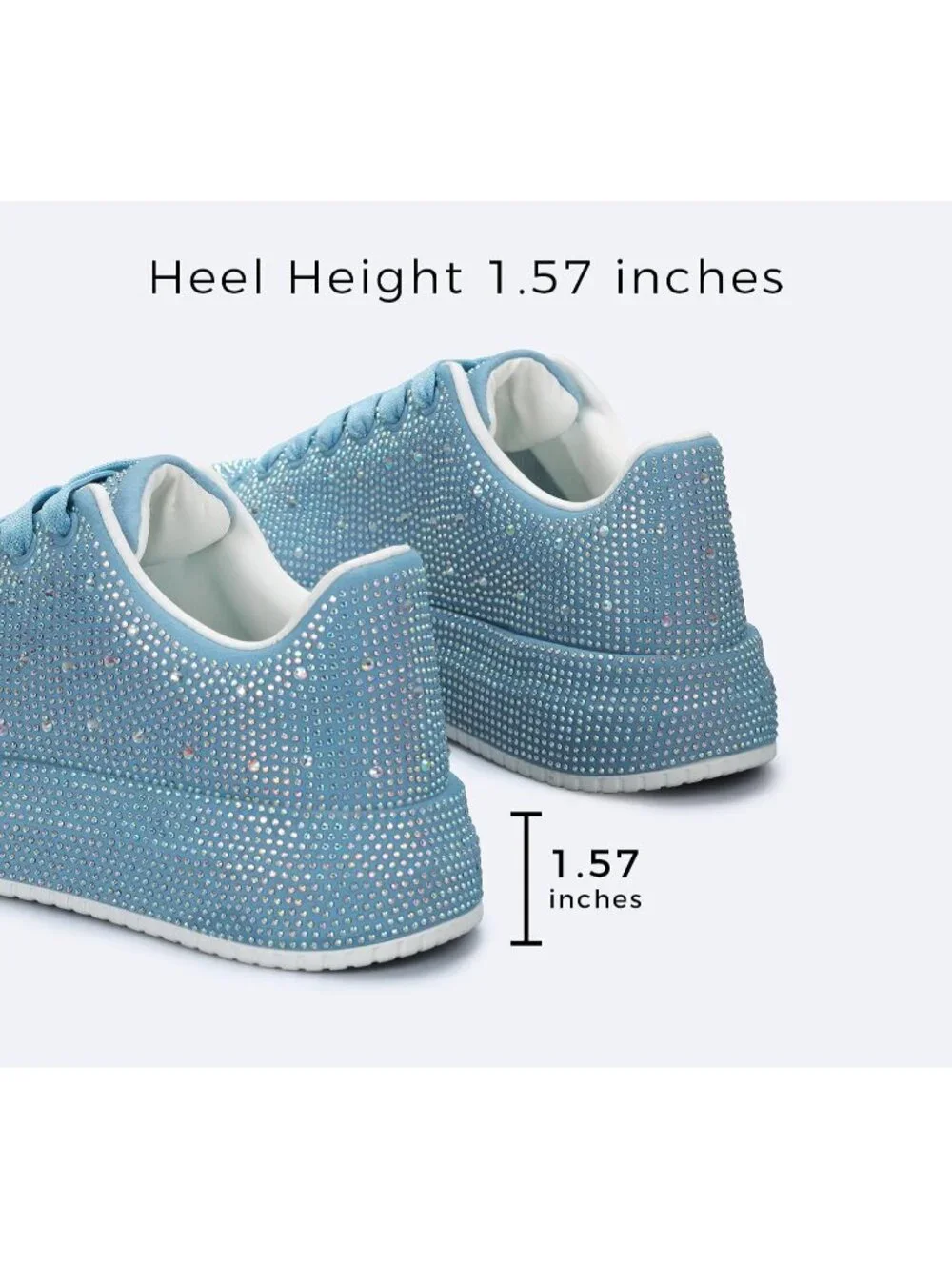 🆕Women's Blue Sparkly Glitter Bling Tennis Rhinestone Platform Sneakers